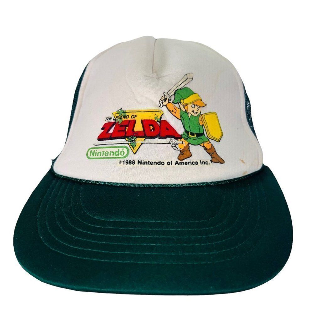Vintage 1988 Nintendo The Legend of Zelda Link Truckers Hat Green / White OS